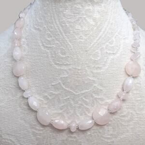 Rose Quartz Beaded Necklace Artisan Made Gemstone Adjustable Feminine Pink NEW
